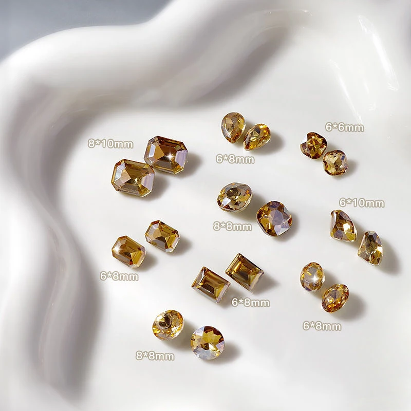 

Mixed Shape Sharp Bottom Champagne Nail Art Rhinestone High Quality K9 Glass Stone Crystal 3D Fingernail DIY Accessories