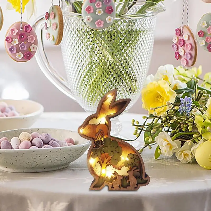 

Пасхальный кролик, деревянное настольное украшение, лес, животные, настольное украшение светильник кой, домашний декор, деревянные ночные у...