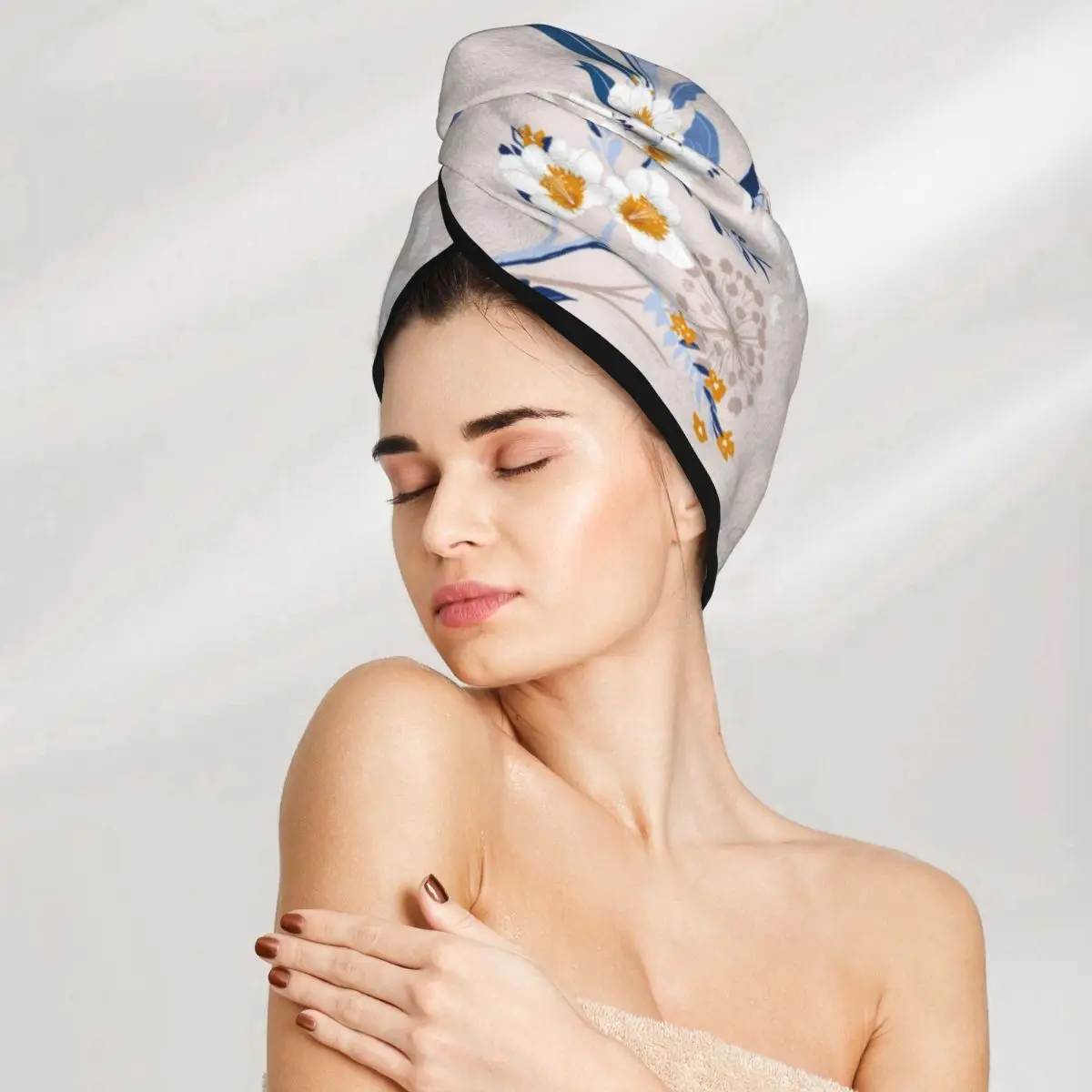 Care Cap Vintage Japanese Blooming Flowers Absorbent Hair Towel Wrap Fast Drying Hair Wrap For Women Girls