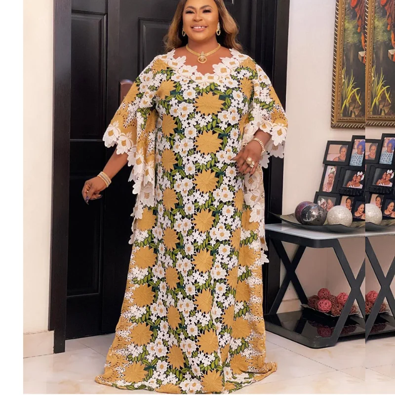 Модное кружевное платье длинное женское Африканское для женщин 2021 Caftan Abaya Dashiki