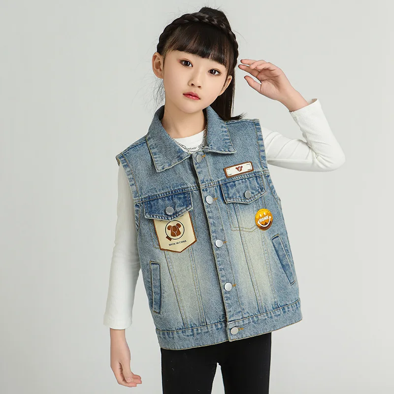 Топ для маленьких девочек жилет детей старшего возраста 2024 джинсовый на весну и