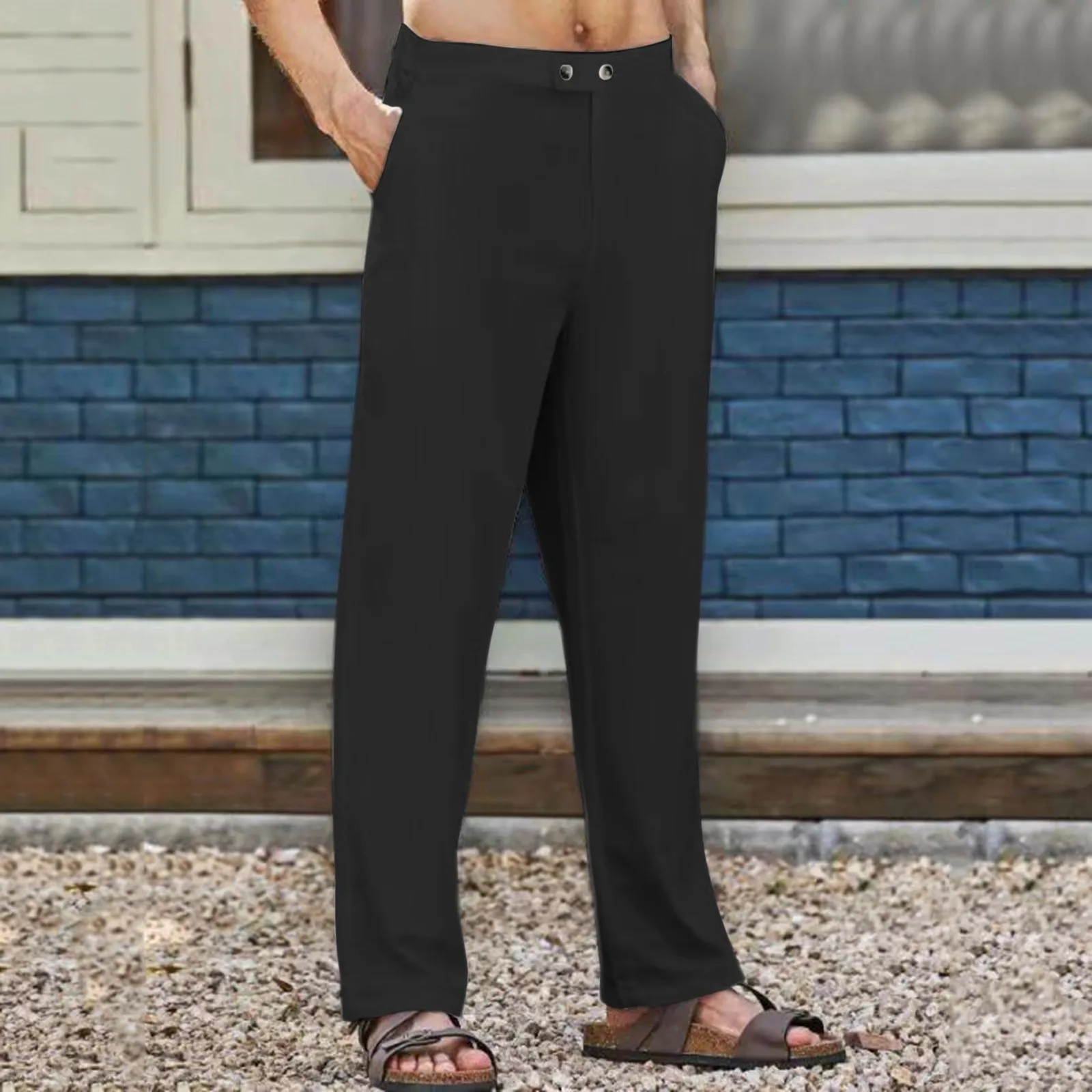 

Men Spring and Summer Pants Casual All Match Solid Color Cotton Linen Fashion Trousers Loose Mens Big And Tall Pants Casual Slip