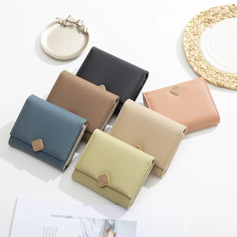 

New Brand Women Medium Wallets Fresh Money Purses High Capacity Three Fold PU Leather Female Coin Purse Card Holder