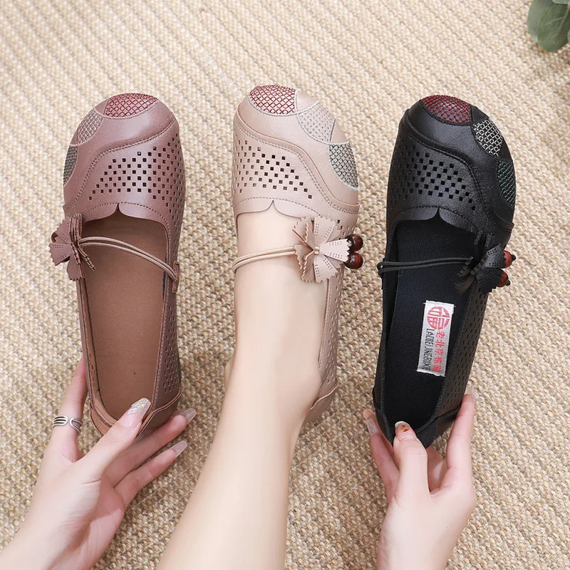 Beads Mary Janes Shoes For Women Summer Flats Ladies Breathable Driving Shoes Woman Loafers Mom Low Heels Shoes Free Shipping