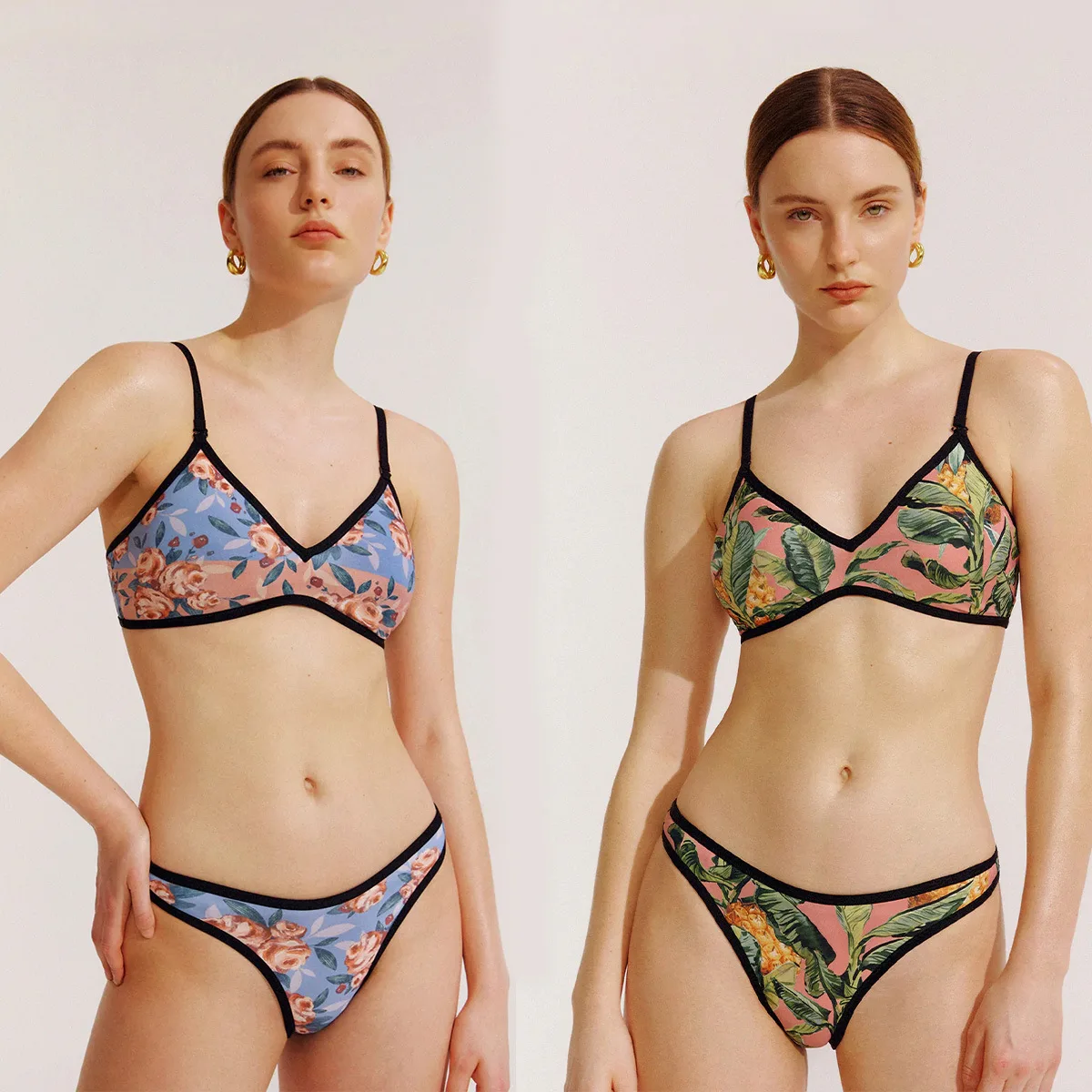 

Винтажный женский Блестящий купальник из двух предметов, купальник бикини с V-образным вырезом, купальник с двусторонним принтом, полный ко...