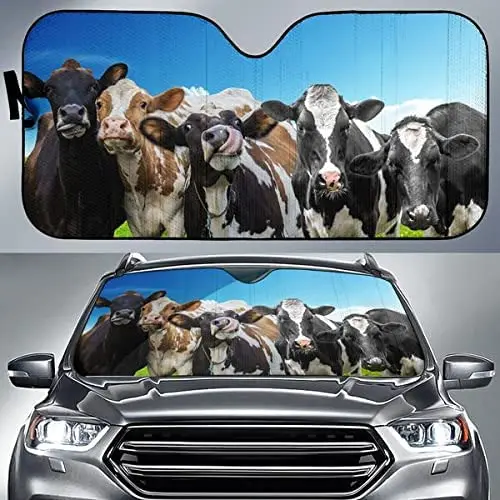 

Cows in Field Blue Sky Farm Animal Car Sunshade, Cow Auto Sunshade for Farmer Car, Gift for Cow Lover, Car Windshield Auto Visor