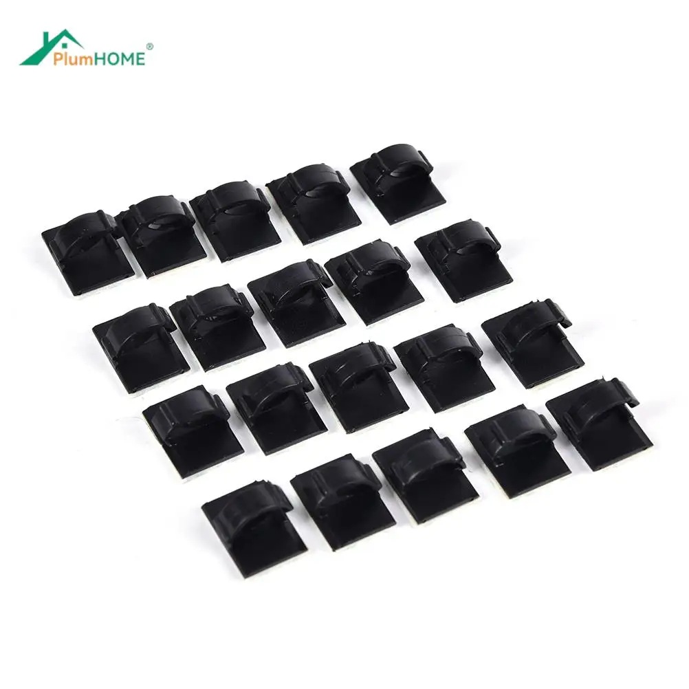 

Wholesale 20pcs Black Self-adhesive Car Wire Clip Fixer Holder Cable Holder Rectangle Plastic Mount Clamp Network Office Cable