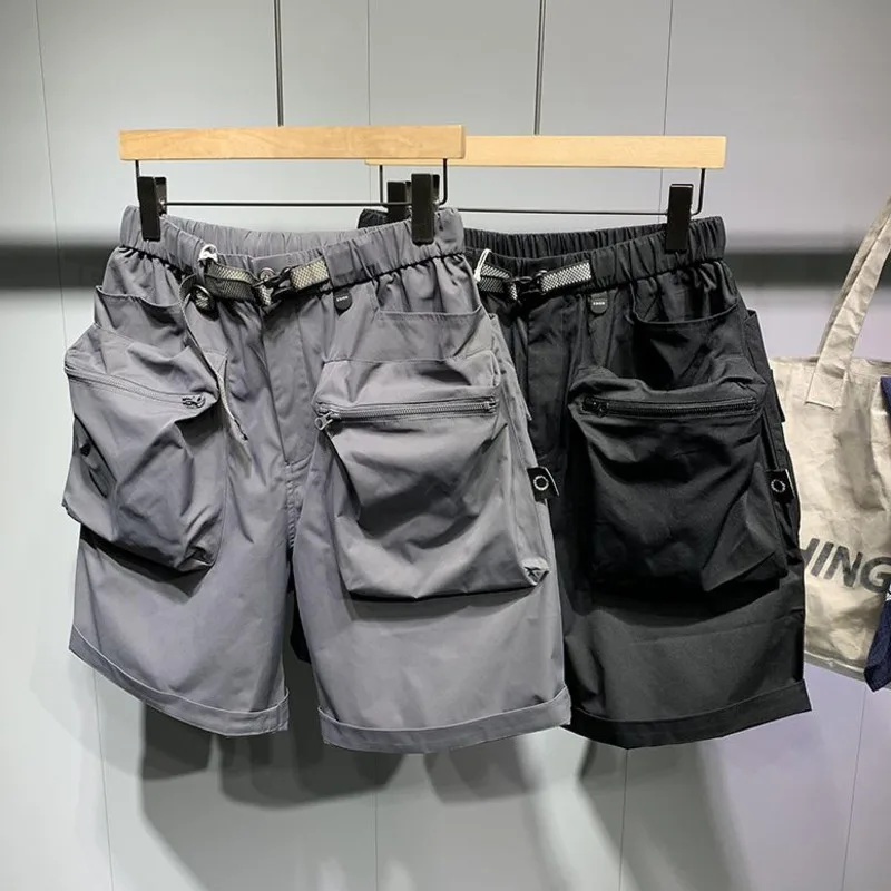 

2023 Korean Men's Large Multi Pocket Shorts Fashion Summer Simple Workwear Harun Half Pants Oversize Zipper Thin Ventilate