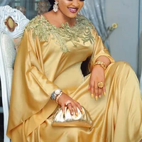 muslim robe fashion african women dress satin round tie diamond lace loose long skirt large swing robe femme 2022 vestiods