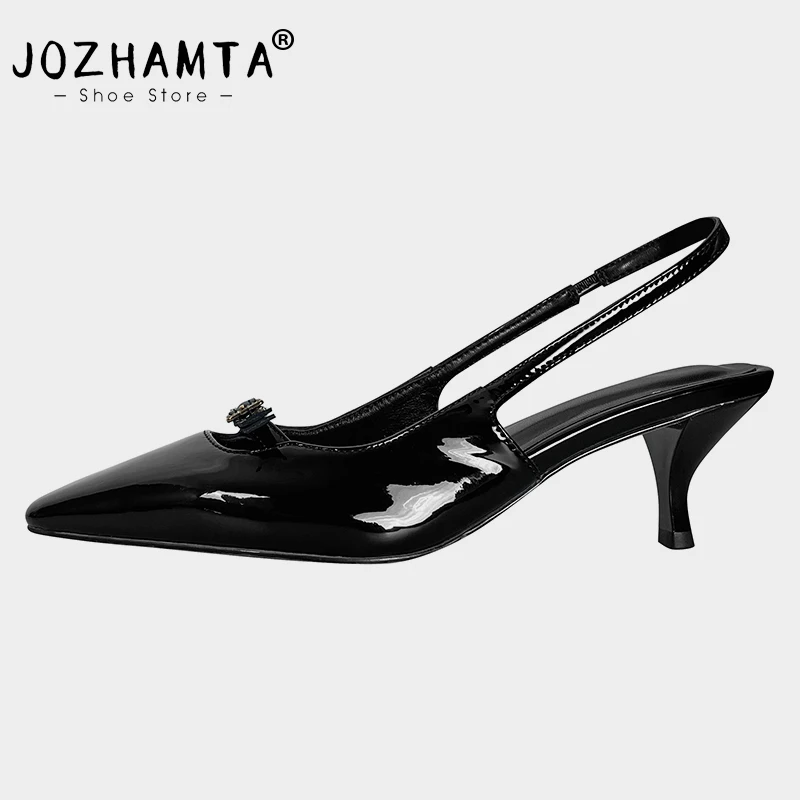 

JOZHAMTA Size 33-40 Women Sandals Summer 2023 Real Leather High Heels Shoes For Women Elegant Bow Slingback Heeled Sandalias