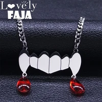goth vampire bleeding tusk tooth necklace stainless steel silver color water drop blood beads tassel necklaces jewelry n4236s03