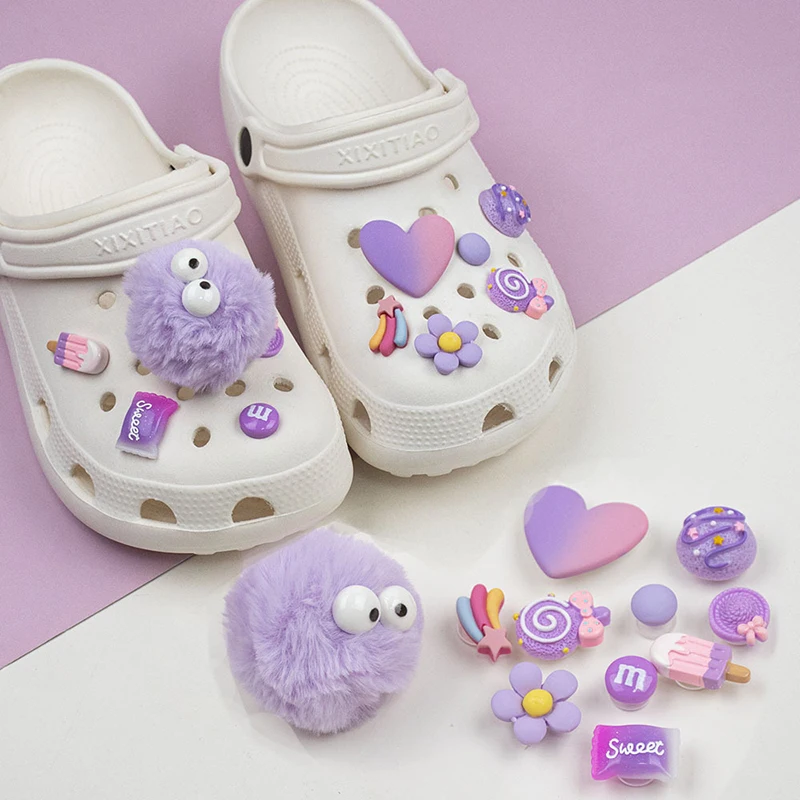 Cute Purple Bear Series Croc Charms Designer Lovely Adornment for Clogs Sandals Beautiful Charms for Crocs DIY