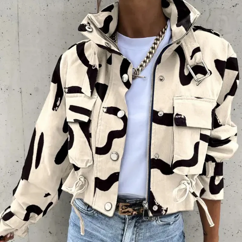 

Women Short Jacket 2022 New Motorcycle Style Jacket Ladies Double Breasted Zip Pockets Top Jacket Coat Fashion Boyfriend Style