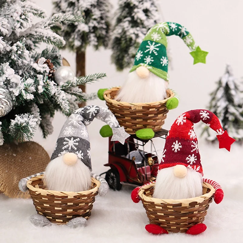 

Рождественские украшения без лица корзина для конфет для пожилых людей бамбуковая маленькая корзина креативные домашние подарки