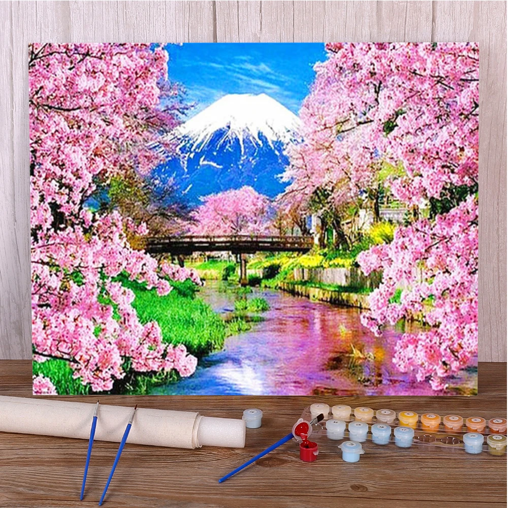 Пейзаж Гора Fuji DIY Краска по номерам посылка масляные краски 50*70 картина настенная