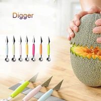 1 pcs watermelon digging spoon double head stainless steel dual water cutting engraver platter spoon kitchen accessories
