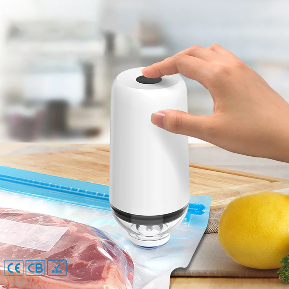 

Household Kitchen Portable Usb Electric Air Pump Mini Fresh-Keeping Handheld Vacuum Sealing Machine 2022 New Creative White