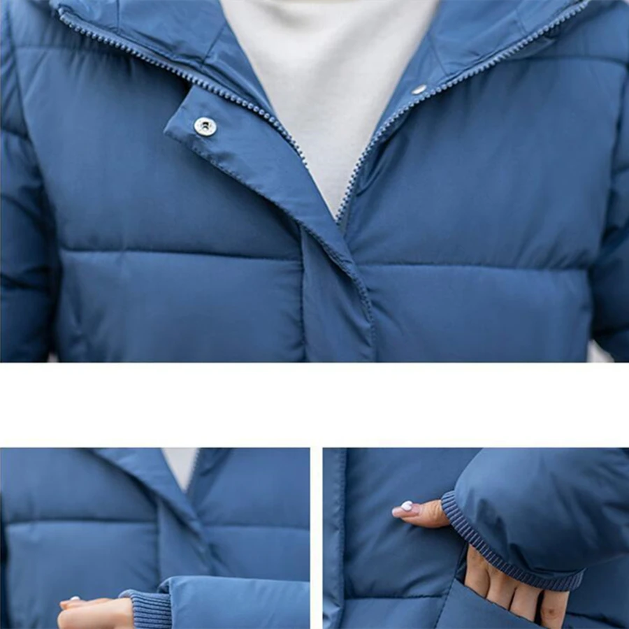 Mid-length Hooded Cotton Padded Thicken Winter Coat Women Basic Solid Overcoat Warm Outwear Top Oversized 4XL Snow Wear Parkas