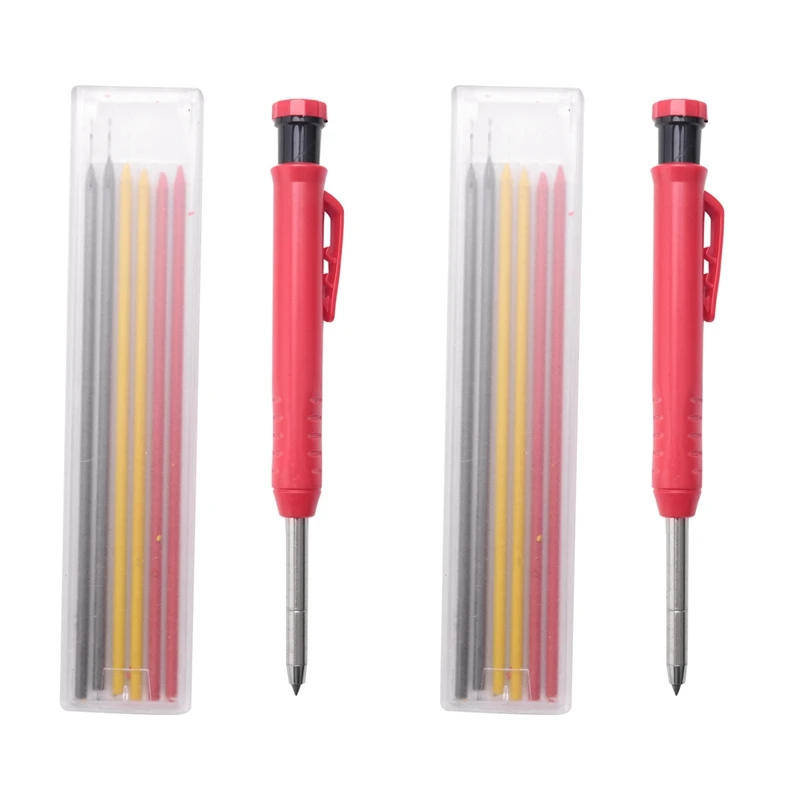 

New 2X Carpenter Pencil Set For Construction, Built-In Pencil Sharpener, For Carpenter Woodworking Architect, A