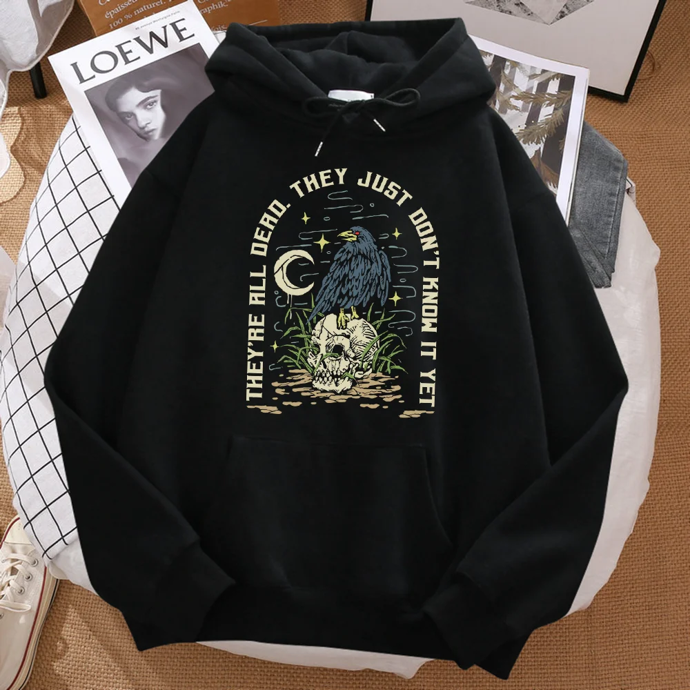 

They're Be All Dead They Just Don't Know It Yet Raven Skull Hoodie Mens High Street Hip Hop Sweatshirt Casual O-Neck Man Clothes