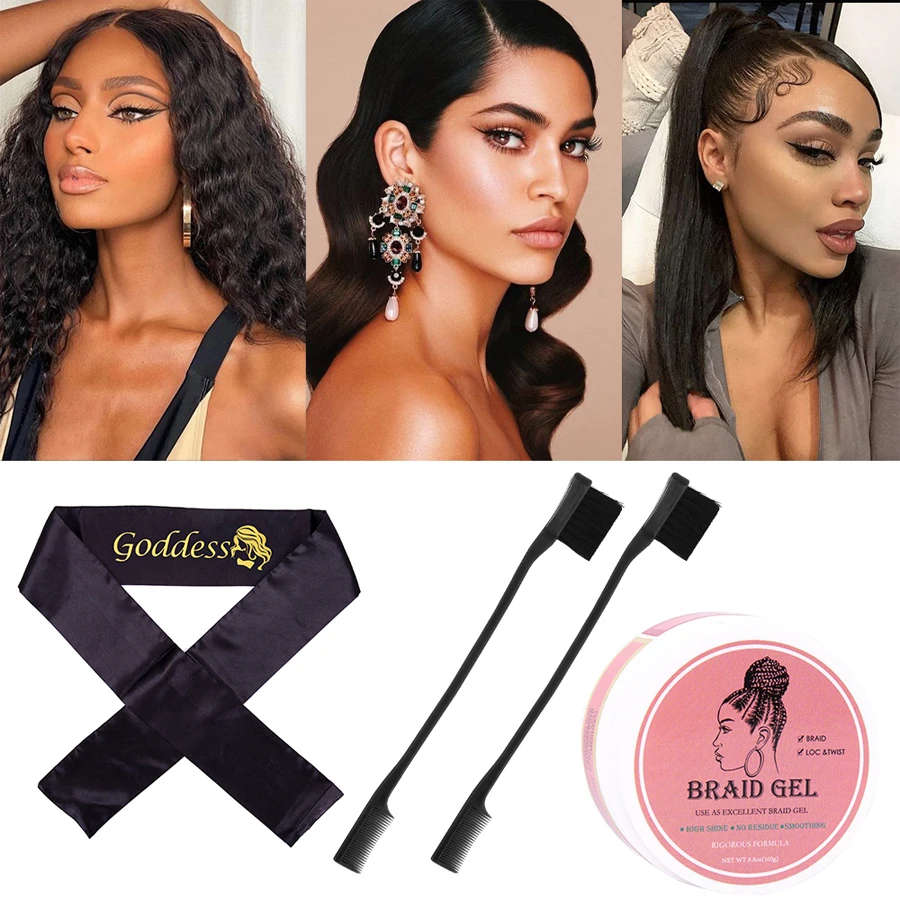 

Воск для контроля краев для женщин, сильная фиксация нежирных краев 8,8 унции, гладкая и 2 шт. черных краев, контролирующая щетка для волос для ...