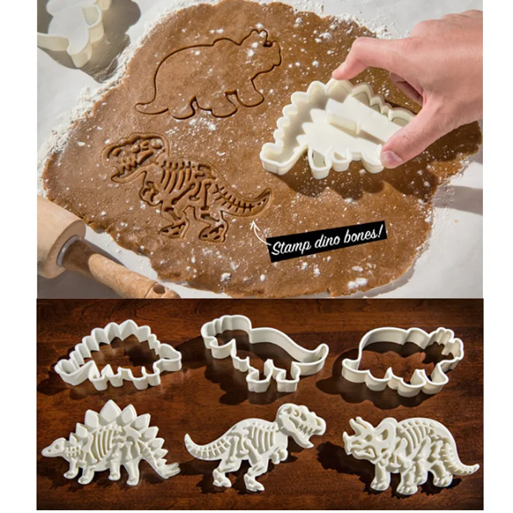 

3D Dinosaur Cookies Cutter Mold Dinosaur Biscuit Embossing Mould Sugarcraft Dessert Baking Silicone Mold for Sop Cake Decor Tool