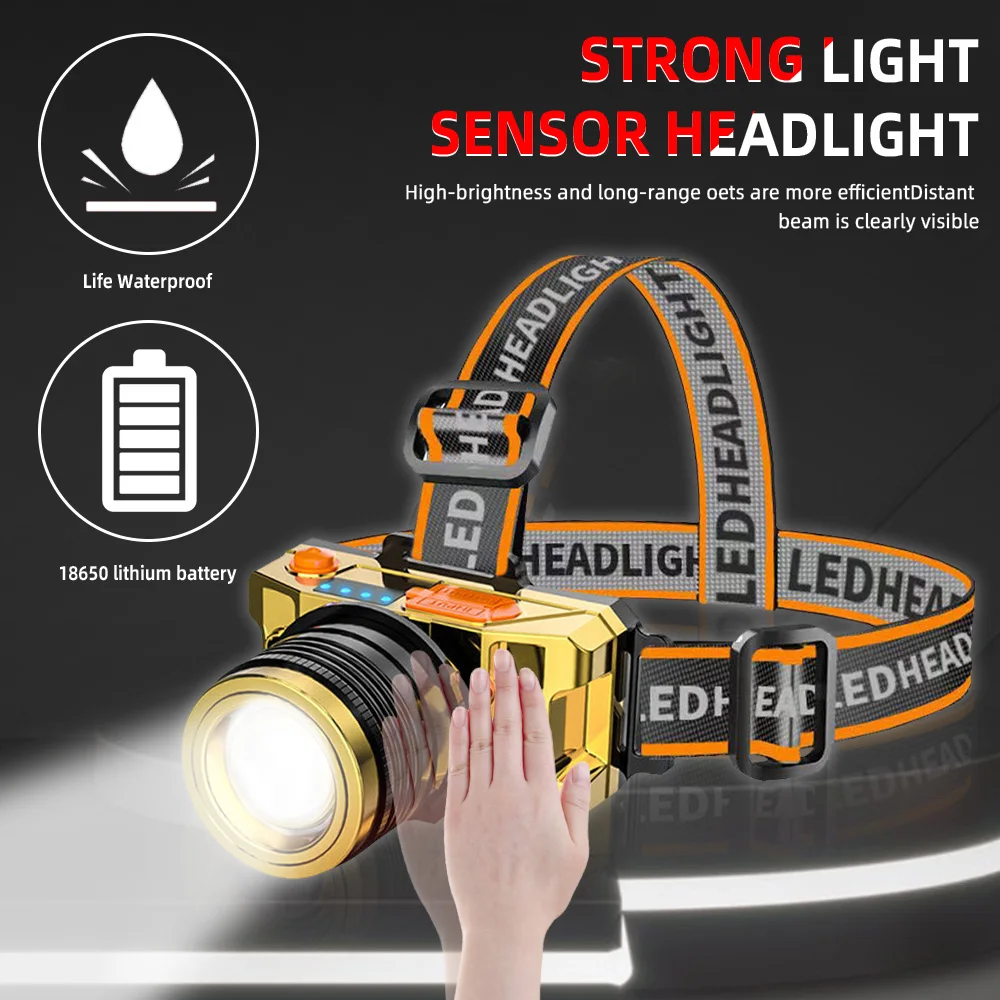 

Led Strong Light Induction Zoom Headlight Usb Rechargeable Head-Mounted Flashlight Outdoor Fishing Spotlight Head Lamp