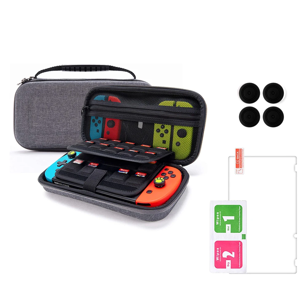 

Чехол для переноски, совместимый с Nintendo Switch OLED/Switch, сумка для хранения с HD закаленным стеклом для защиты экрана и 4 колпачками для захвата