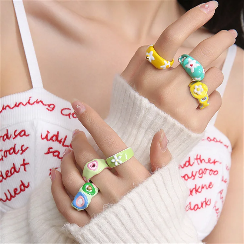 

Korean Style Blue Flower Enamel Rings For Women Girls Open Cuff Finger Ring Engagement Wedding Jewelry Gift Bague