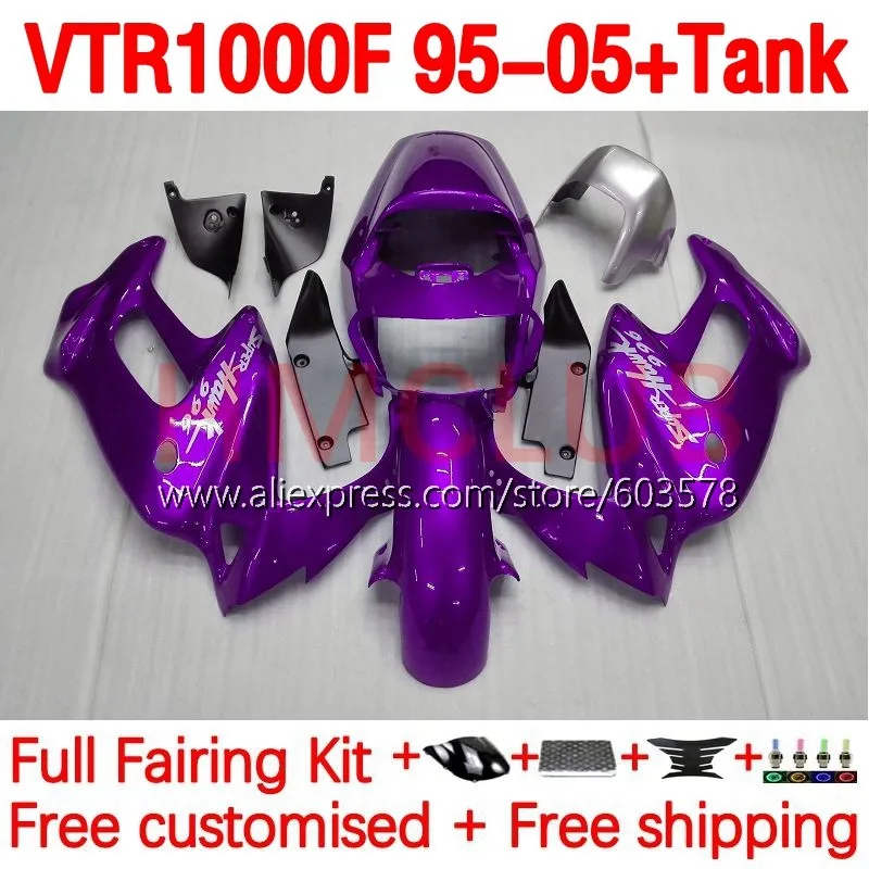 

+Tank For HONDA SuperHawk VTR1000 VTR 1000 F 1000F VTR1000F 95 96 97 98 99 00 2001 2002 2003 2005 Fairing 185No.161 purple metal