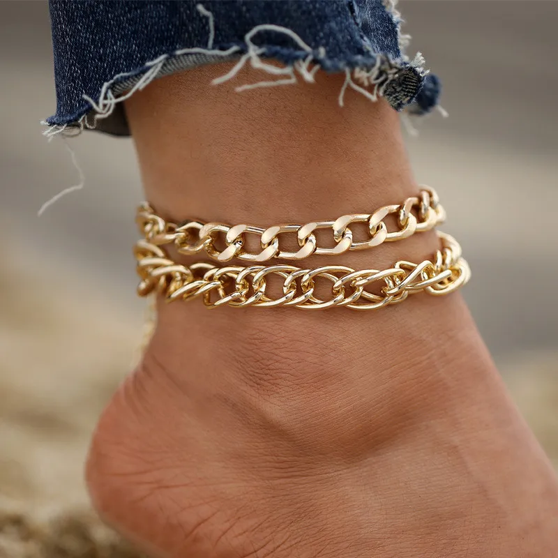 

WUKALO Punk Vintage Gold Color Chain Bracelet Anklets For Women Charm Beach Summer Jewelry Gifts Female Accessories