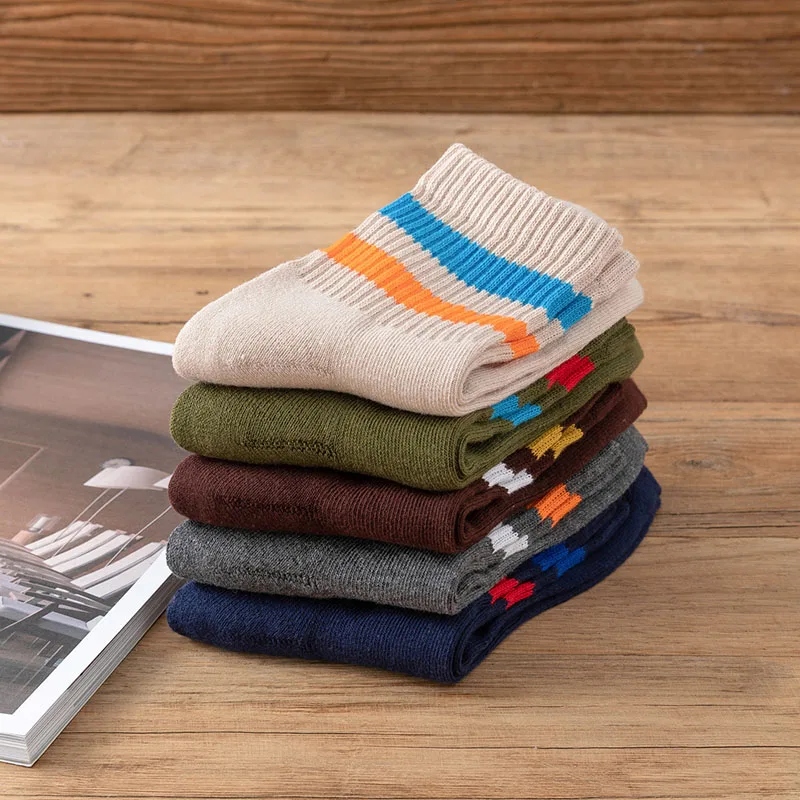 10 Pair Cotton Men's Socks Autumn And Winter Thick Towel Bottom Sports Socks Harajuku Striped Tube Casual Man Socks