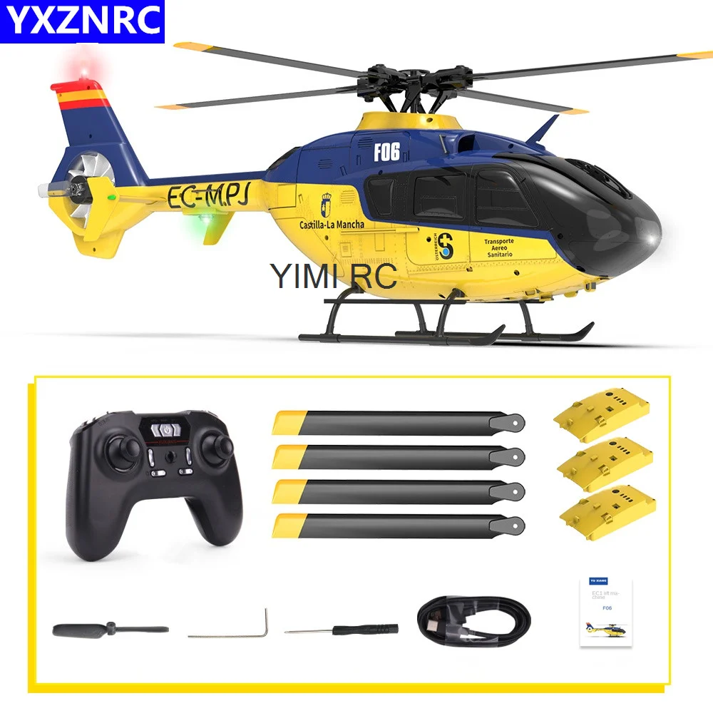 YXZNRC F06 EC135 2,4G 6-канальный Радиоуправляемый вертолет RTF с прямым приводом, двойной бесщеточный, с одной кнопкой, 3d-рулон без Flybarless, масштаб 1:36, Новинка