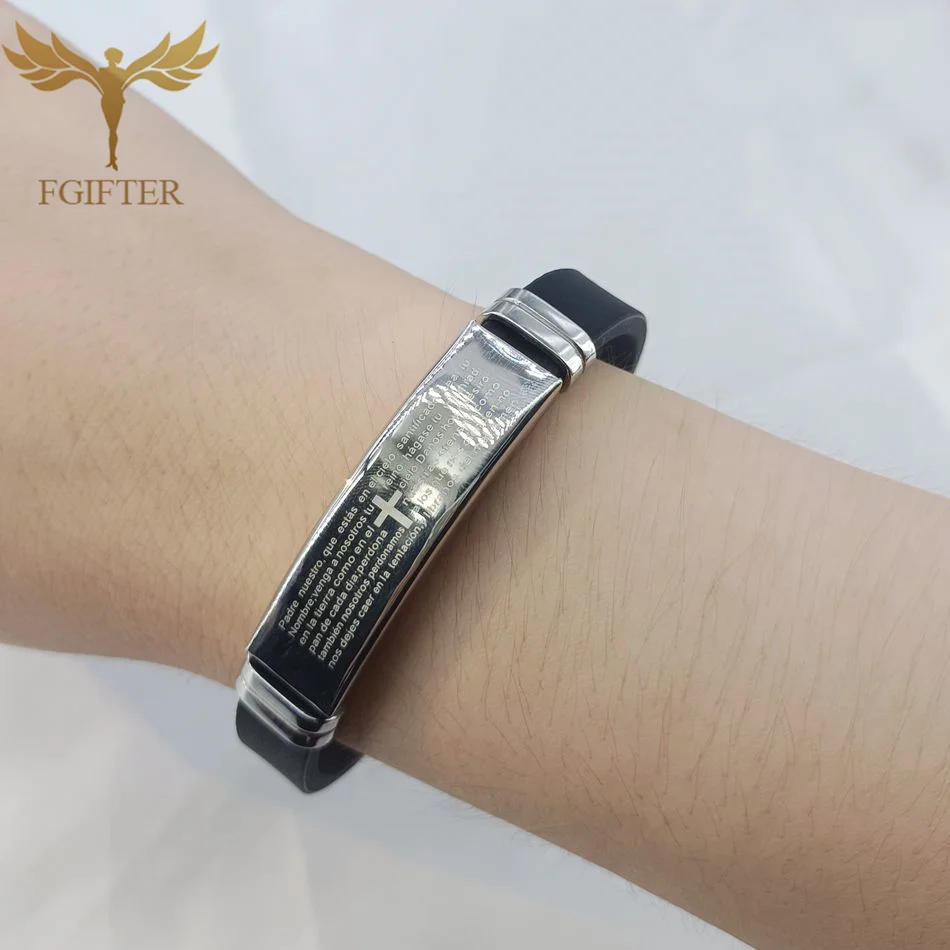 Нержавеющая сталь Библия Молитва Крест Браслет Христианские украшения Белый