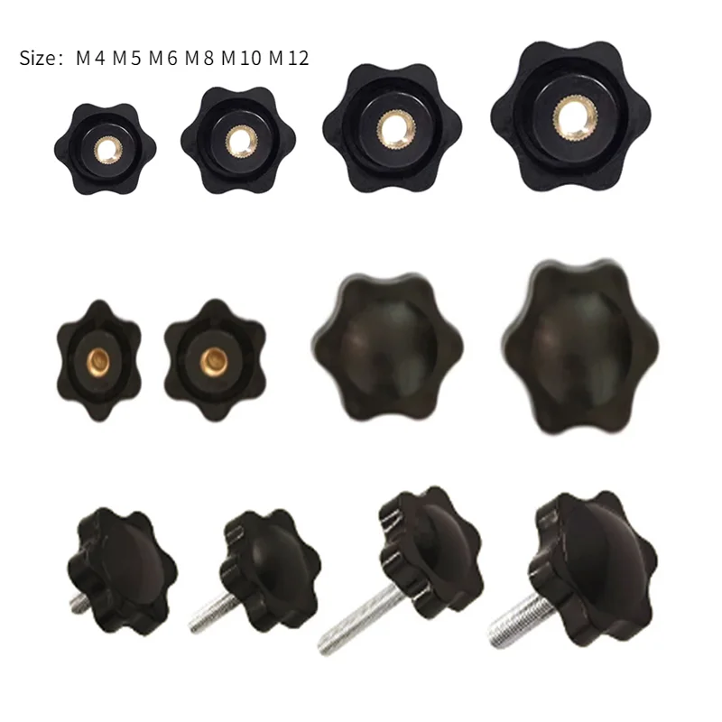 

5Pcs M4 M5 M6 M8 M10 M12 Plum Bakelite Hand Tighten Nuts Screw Black Thumb Nuts Screw Clamping Knob Manual Nuts Screw