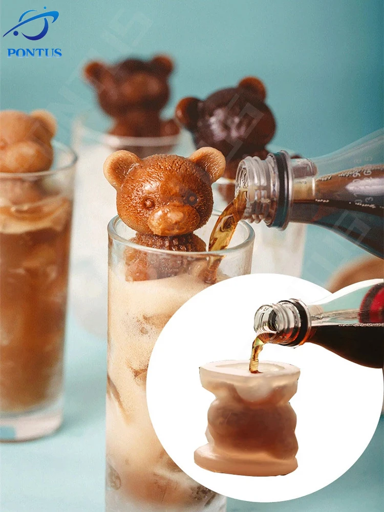 

3D Teddy Bear Ice Shape Mold Ice Cube Stereo Silicone Mold Quick-frozen and Easy-to-release DIY Tool Coffee Whiskey Milk Tea