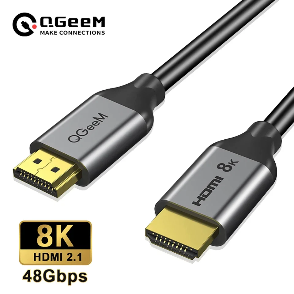 QGeeM 8K כבל HDMI 48Gbps HDMI 2.1 HDMI ל- HDMI חוט עבור Xiaomi Xbox Serries X PS5 PS4 Chromebook מחשבים ניידים טבליות 120Hz זכר לזכר HDMI HDMI ספליטר כבל כבל דיגיטלי 4K יציאת HDMI כבל 1 m כבל HDMI 2.1 כבל HDMI 8k