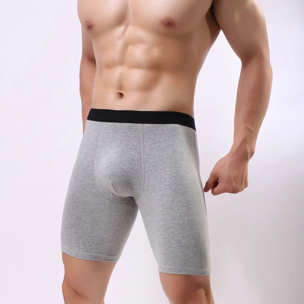 

Men's Cotton Solid Long Leg Boxers Breathable Sports Boxer Short Bugle Pouch Briefs Knickers Separatec Men's Soft Micro Panties