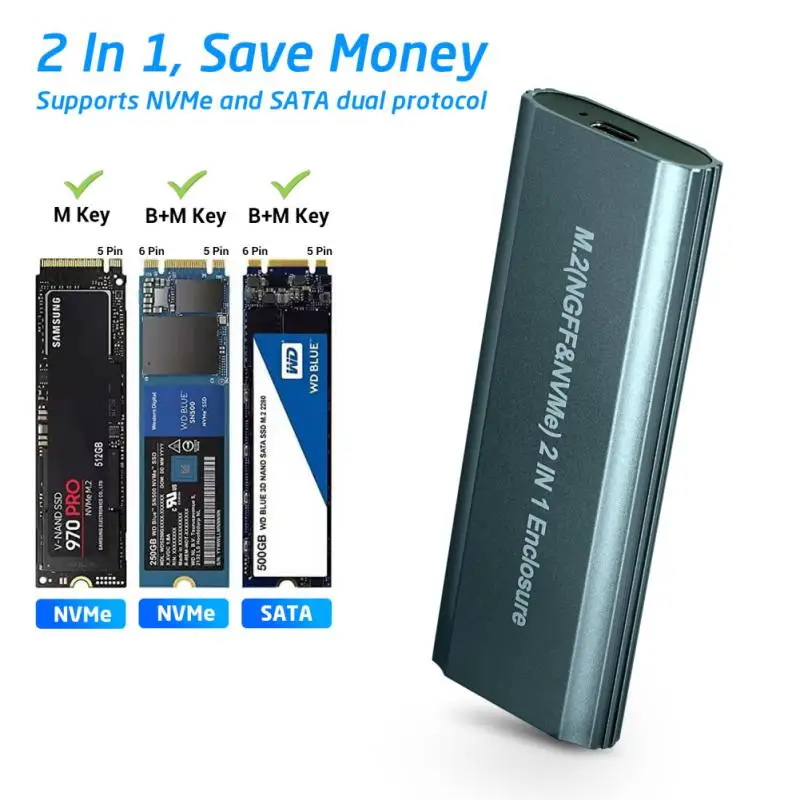 

M.2 NVME SSD Enclosure Adapter NGFF SATA Dual Protocol 2-IN-1 Hard Disk Enclosure 10Gbps All Windows For MAC Systems Are Availab