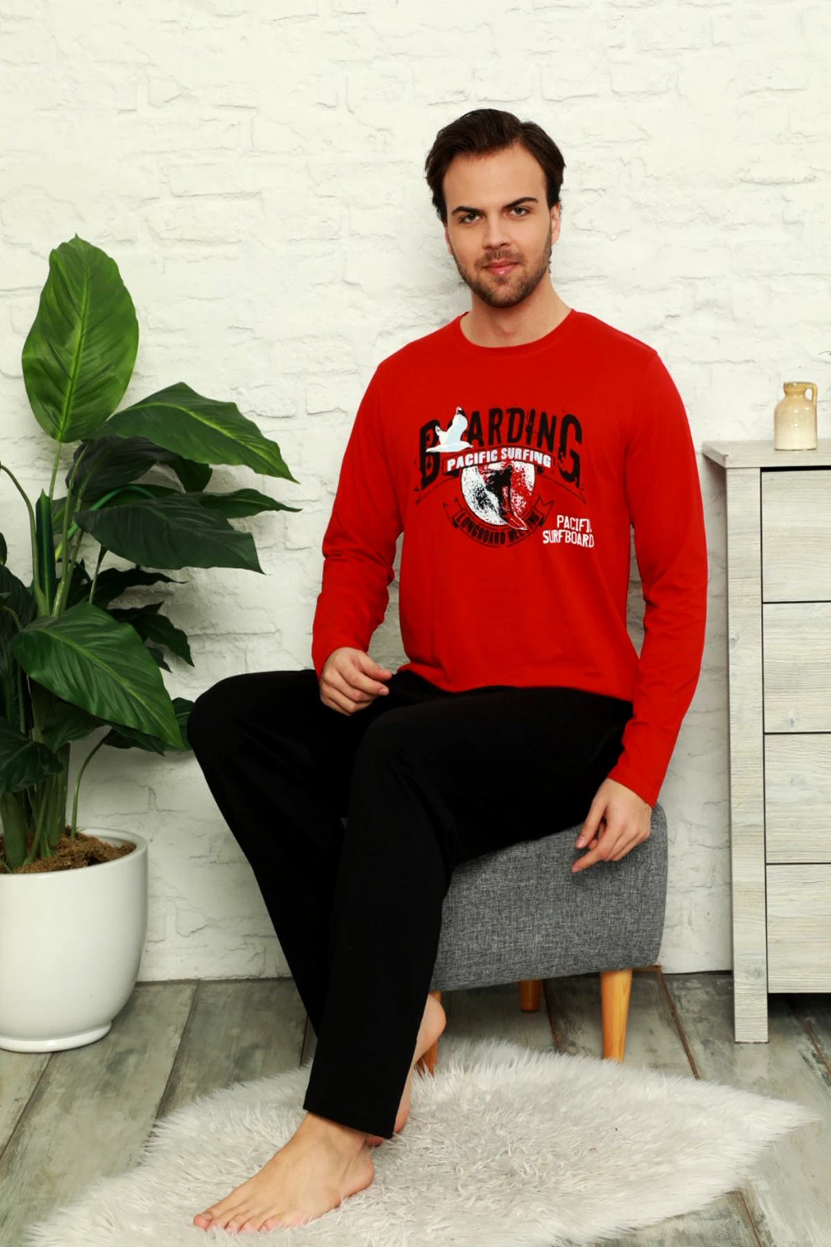 Autumn Winter Men's Cotton Pajamas Letter Striped Sleepwear Cartoon Pajama Sets Casual Sleep & Lounge Pyjamas Plus Size 2XL Pajamas