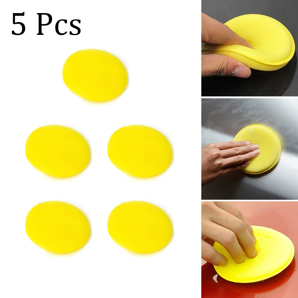 

5pcs Car Detailing Wax Polish Foam Sponge Hand Soft Waxing Yellow Clean Sponge Pad Buffer Cloth Towel Car Care Cleaning Tools