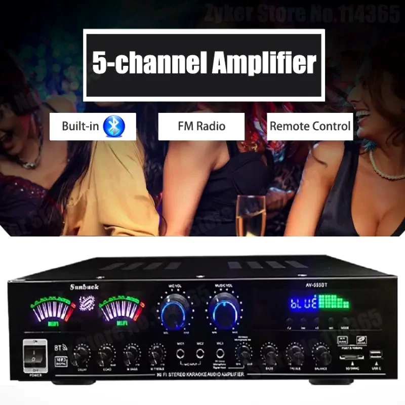 Фото Hi-Fi Bluetooth-усилитель звука AV-555BT с двойным динамическим экраном SUNBUCK 555BT, цифровой стереоусилитель для домашнего кинотеатра и караоке №2