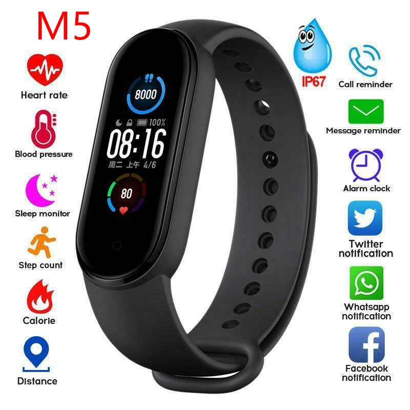 

Heart Rate Fitness Traker Smart Watches 2023 new M5 Smart Band Pedometer Pressure Monitor for Xiaomi PK M6 M7 M4 M3 D20 Y68 D18