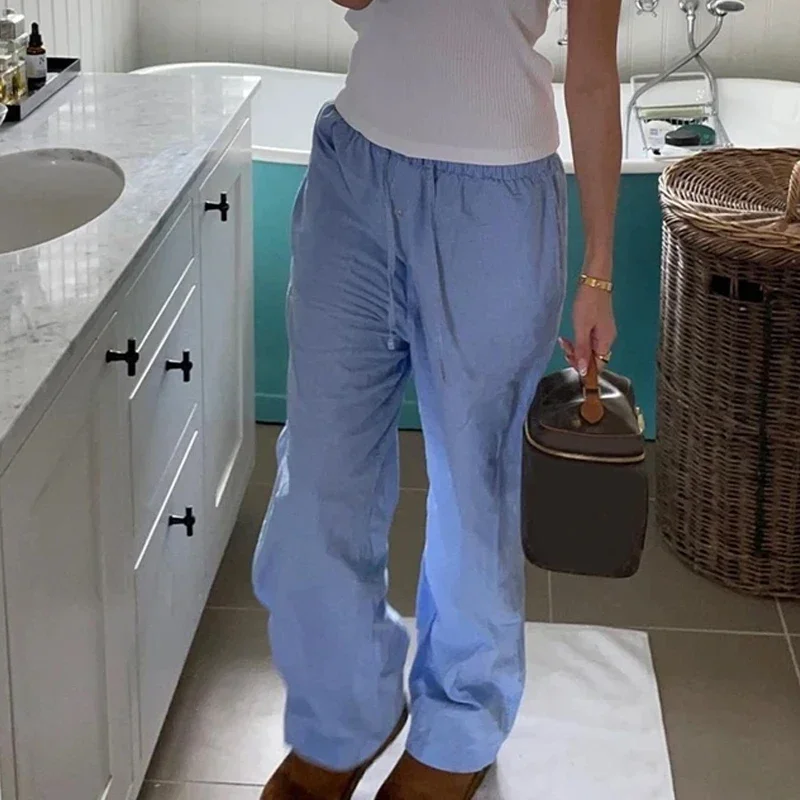 Женские брюки для отдыха с карманами пижамные штаны в стиле ретро удобные
