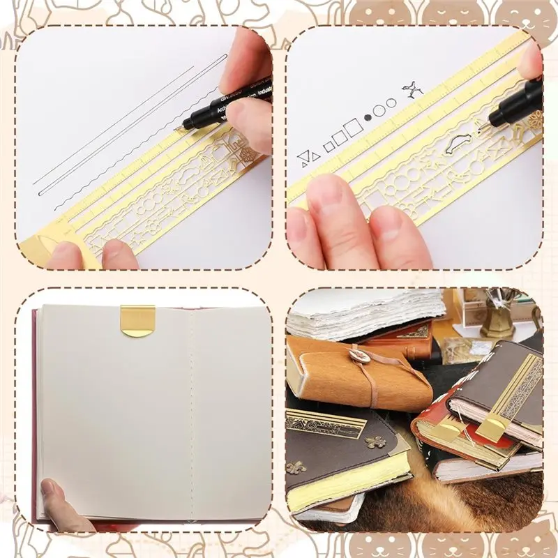 Фото Набор латунных зажимов M12K (3 шт.) с 2 тонкими ручками, для трафаретов для планеров и дневников (3 узоров), декоративный аксессуар для блокнотов №5