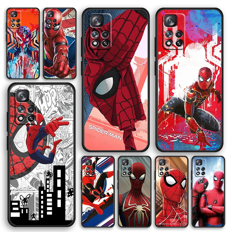 

Marvel Avengers Spider-Man Black Phone Case For Xiaomi Redmi Note 12 11E 11S 11 11T 10 10S 9 9T 9S 8T 8 Pro Plus 5G Cover