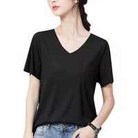 tshirt womens crop top clothing spring summer 2022 short sleeve v neck korean style fashion casual loose black female t shirts