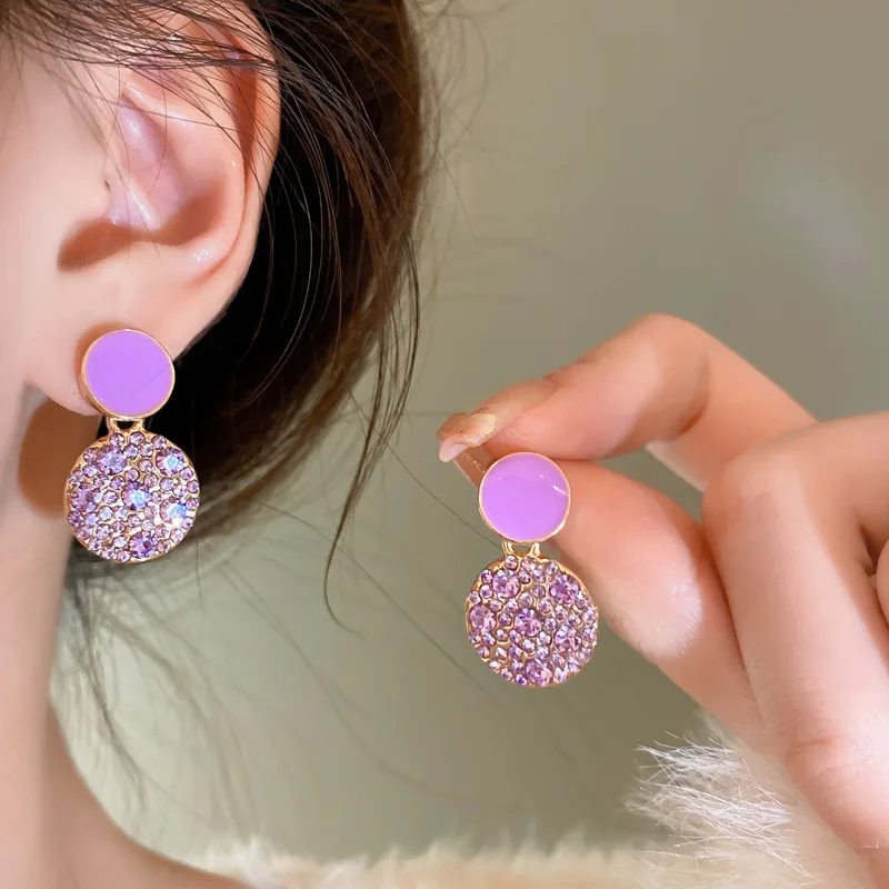 

DREJEW Rhinestone Crystal Earrings For Women Romantic Purple Round Drop Earrings Trendy Women's Earrings 2023 Luxury Jewelry