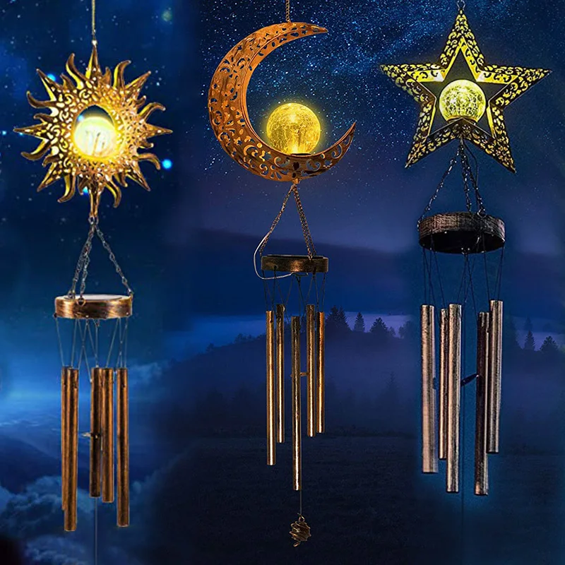 

Solar New Moon Wind Chime Light Iron Sun Lawn Floodlight Outdoor Garden Decoration Waterproof Patio Light Wind Chimes Outdoor