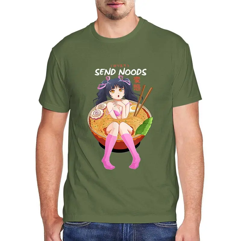 

Funny Anime Girl Japanese Send Noods Mens Shirt cotton Ramen Noodle Bowl Mens T-Shirt Shabu Hentai Anime tops streetwear 3XL 5xl
